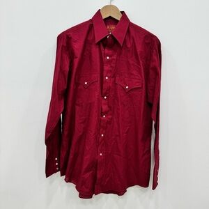 Plains Western Wear Mens Shirt Size M 65% polyester 35% cotton pearl snap Red